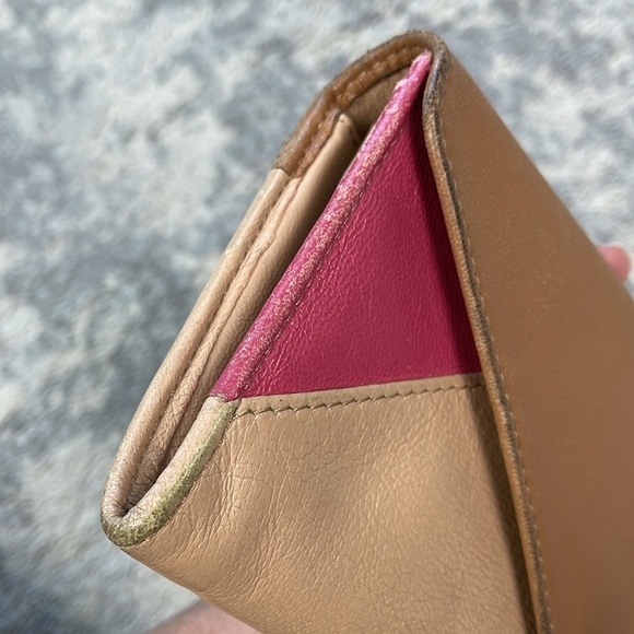 Chloe Leather Tricolor Envelope Flap Long Continental Wallet Snap Tan Pink - Picture 8 of 17